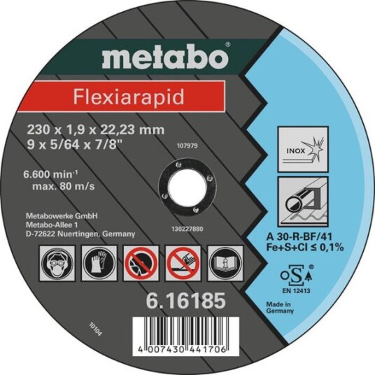 Metabo Kutteskive 18 cm for Rustfritt Stål og Rør - 1,6 mm Tykkelse