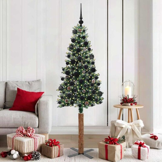  Slim juletre Grønn og hvit 180 cm PVC og Massivt Furu tre