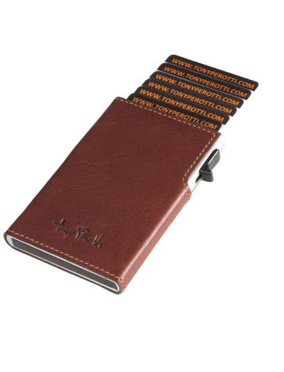 Tony Perotti Furbo Slim Cardholder With Outside Card Slot - Brown - ONE SIZE