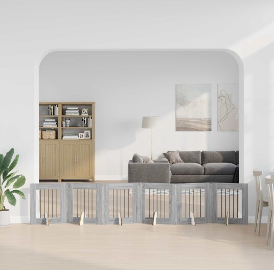 Vidaxl Foldbar Hundegitter Med Stativer 6 Stk. Grå Sonoma 362 cm