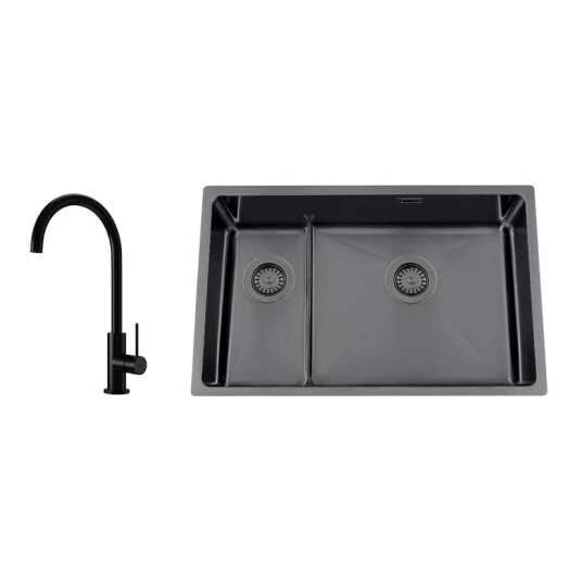 Kjøkkenvask Nordic Tech Titan 73 KHX Nickel med Kjøkkenbatteri Steel Equip D