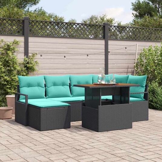 vidaXL Hagesofa Set 7 stk. Svart og teal polyrotting