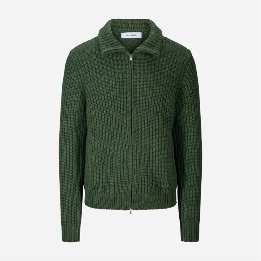 Full Zip Jacket Rib Wool-Cashmere Green Full Zip Jacket Rib Wool-Cashmere Green