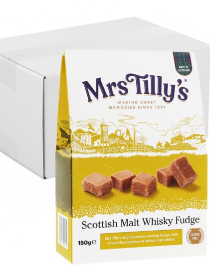 6 stk Mrs Tilly"s Scottish Malt Whisky Fudge   Fudge med Whiskysmak i Gaveesker   Hel Eske 0,9 kg