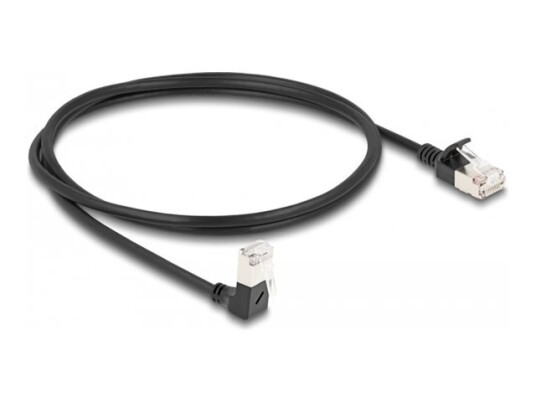 Delock Koblingskabel Rj-45 Hann Nedvinklet Til Rj-45 Hann Rett 1 M 4.5 Mm S/Ftp Cat 6A Med Støvel Halogenfri Svart