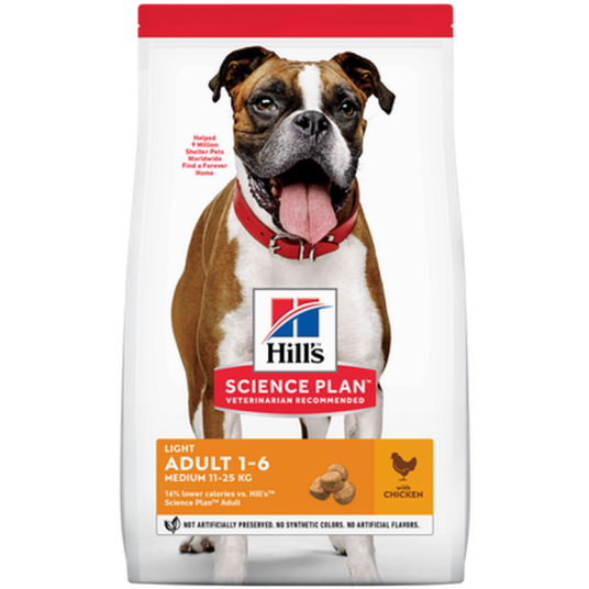 Hills Science Plan 12 kg Tørrfôr for Voksne Hunder Light Medium Kylling
