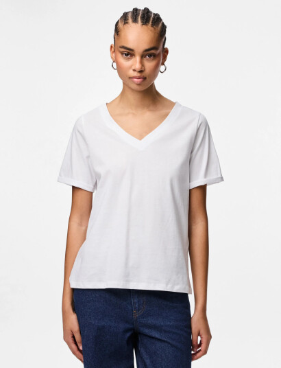 Pieces Pcria Ss V Neck Solid Tee Jrs Noos Bc White XL