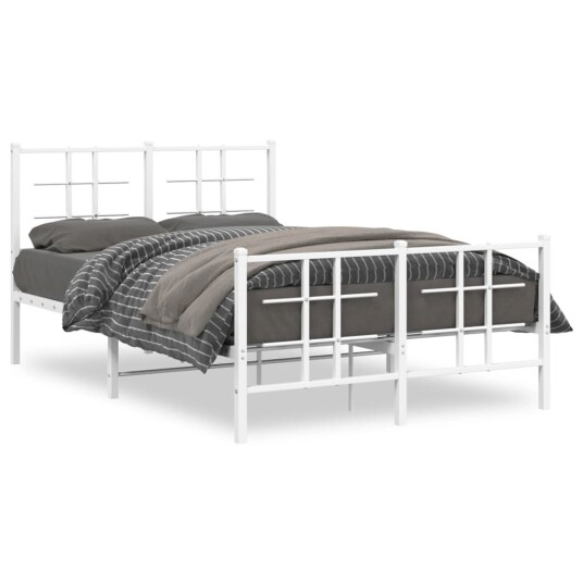 vidaXL Sengeramme i metall med hode- og fotgavl hvit 120x200 cm 8721012304253