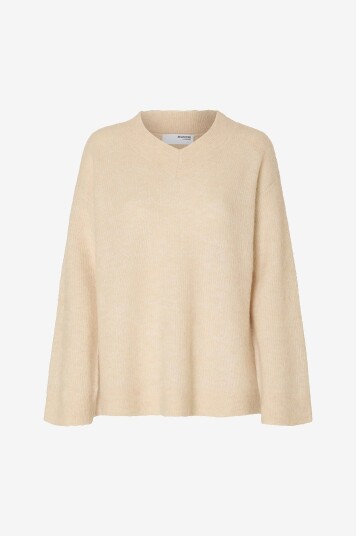 Selected Femme Pullover slfSia Ras LS Knit Long V neck Grå