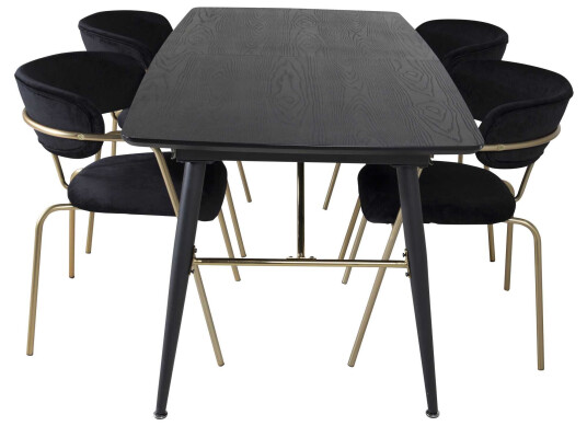 Venture Design Black Veneer & Arrow spisegruppe Svart/svart 4 st stoler & bord Svart x x cm
