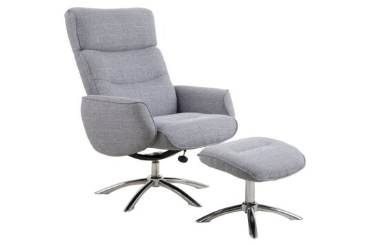 Møbel24 West Recliner Lenestol Inkl. Puff I Lys Grå Stoff.