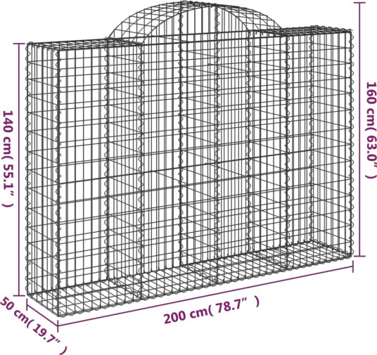 vidaXL Gabionkurv buet 200x50x140/160 cm galvanisert jern