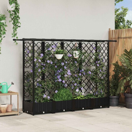 vidaXL Hevet Bed med Trellis og Tak Svart 202,5 x 40 x 121 cm PP