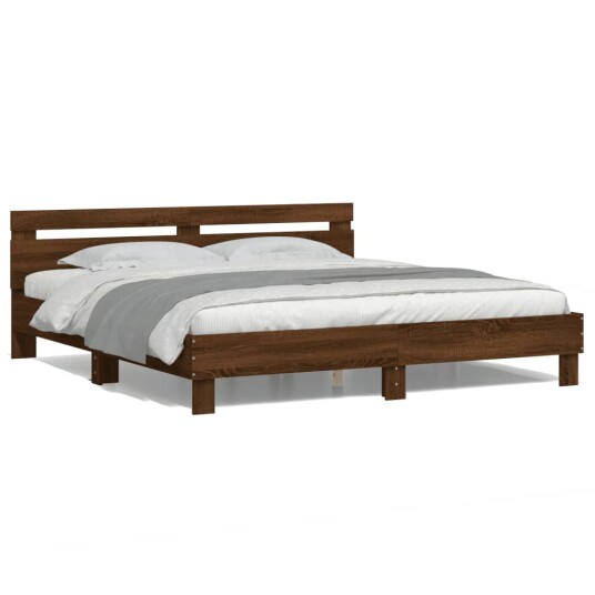 vidaXL Sengeramme med hodegavl og LED brun eik 180x200 cm 8721012247482