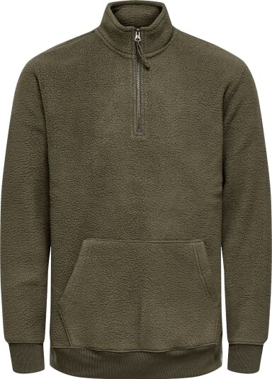 ONLY & SONS Onsemilio Reg Teddy Half Zip Sweat Vd Khaki green M
