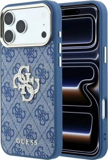 GUESS 4G & Big Strass Logo Case for iPhone 18 Pro / 17 Pro - Blue