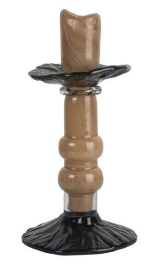 Byon Lara 22 cm Lysestake i Glass - Beige/Svart Håndlaget Design