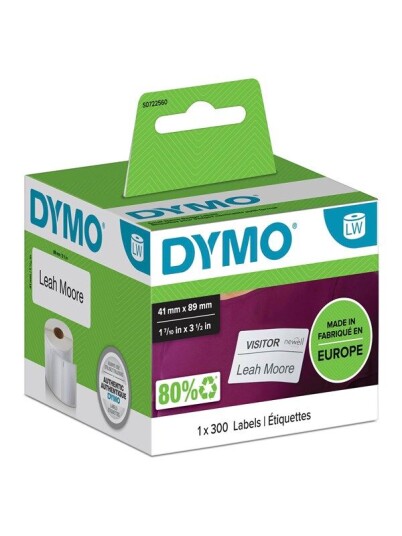 DYMO LabelWriter 41mm x 89mm Small name badge labels (white) (removable) 1 roll x 300 labels