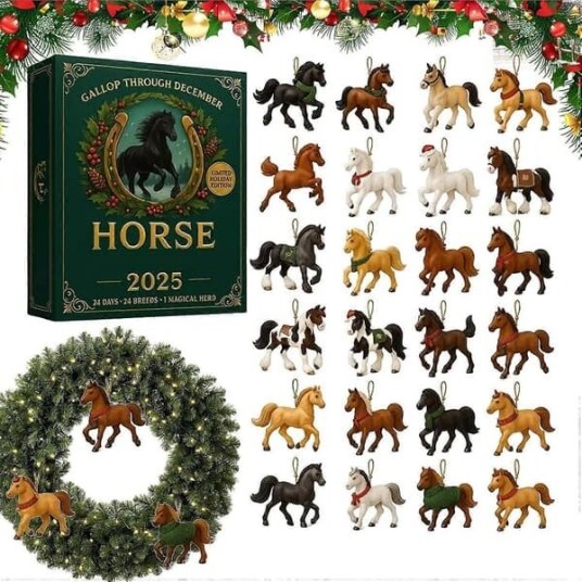 Heste Adventskalender 2025 24 dagers nedtellingskalender til jul med 24 forskjellige 2D akryl mini hestepynt julegave jul[HK]