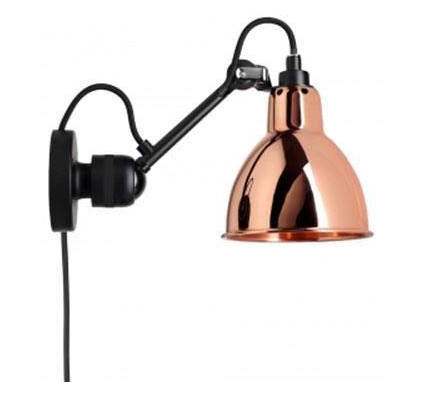 Lampe Gras N304 Vegglampe Matt Sort & Kobber Med Ledning