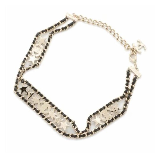 Pre-owned Chanel Gold Plated and Lambskin CC Crystal Star Choker Necklace Gold