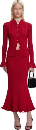 Self Portrait Viscose knit midi skirt L rød dame