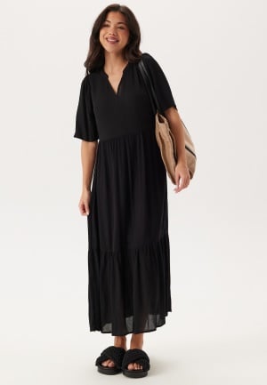 Happy Holly Puff Sleeve Viscose Dress Black 48/50 Happy Holly Puff Sleeve Viscose Dress Black 48/50