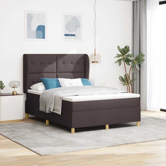 Box Spring Seng med Madrass i Mørkebrun 160x200 cm Stoff