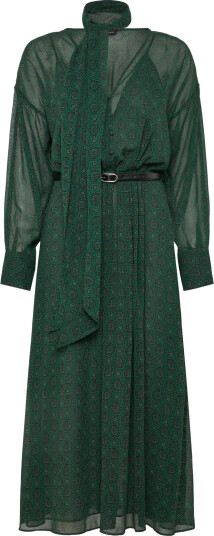 Mango Printed Dress With Foulard   Green   M