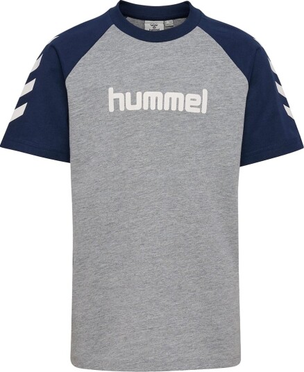 Hummel T skjorte hmlJR Logo Grey Melange/Dress Blues Hummel 4 år (104) T skjorte Grå Hvit Marineblå