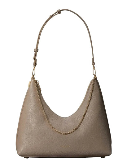 Calvin Klein Emblem Hw Pebble Shoulder Bag   Beige   ONE SIZE
