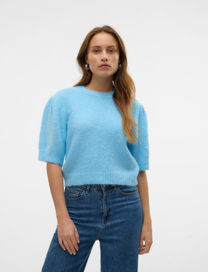 Vero Moda Vmnovah Ss O-Neck Puff Pullover Ga Noos - Blue - M