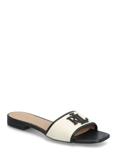 Ralph Lauren Lauren Everley Leather Trim Canvas Slide Sandal Black 39
