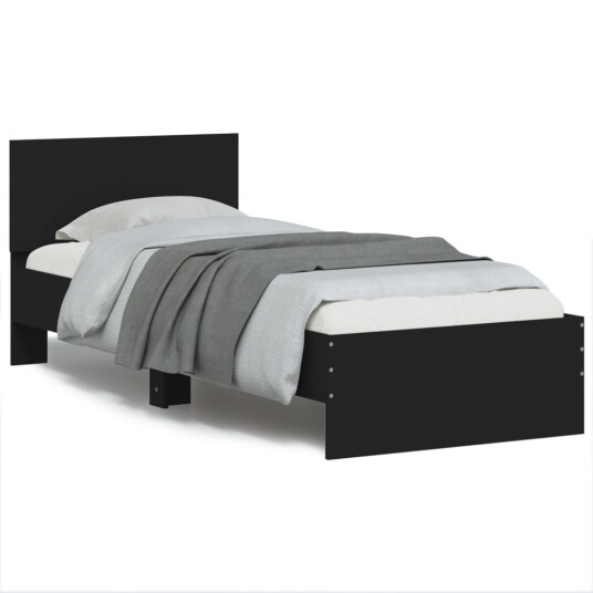 Sengeramme med hodegavl og LED-lys svart 90x190 cm 8721012241855