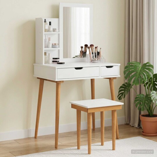 vidaXL Sminkebordsett FAUSKE 4 stk. Hvit 76 x 50 x 143 cm vidaXL Sminkebordsett FAUSKE 4 stk. Hvit 76 x 50 x 143 cm