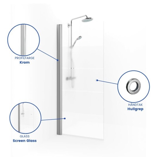 Macro Design Spirit Dusjdør Rett - med Hullgrep Krom / 67cm Screen Glass
