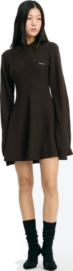ROTATE Birger Christensen Slinky Knit Polo Dress Brown XL ROTATE Birger Christensen Slinky Knit Polo Dress Brown XL