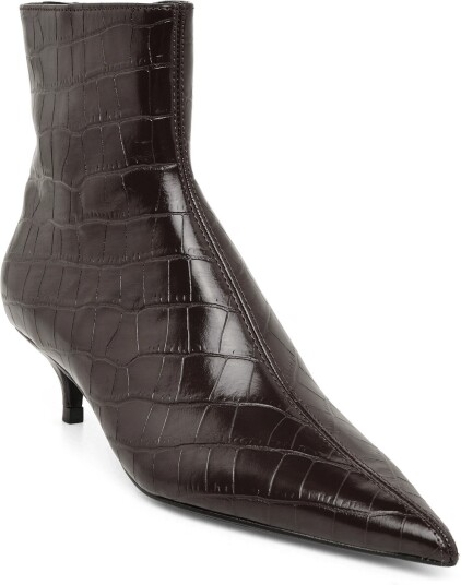 Mango Kitten Heel Pointed Toe Ankle Boot DARK RED 36