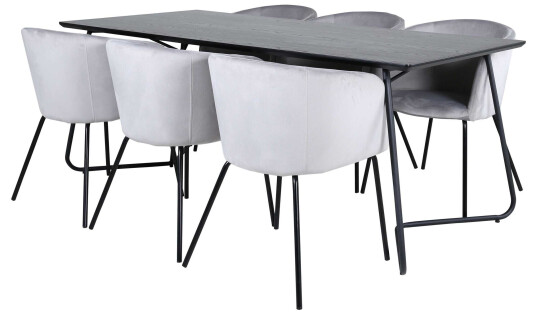 Venture Design Petra & Berit spisegruppe Grå/svart 6 stoler & bord 190 x 90 cm