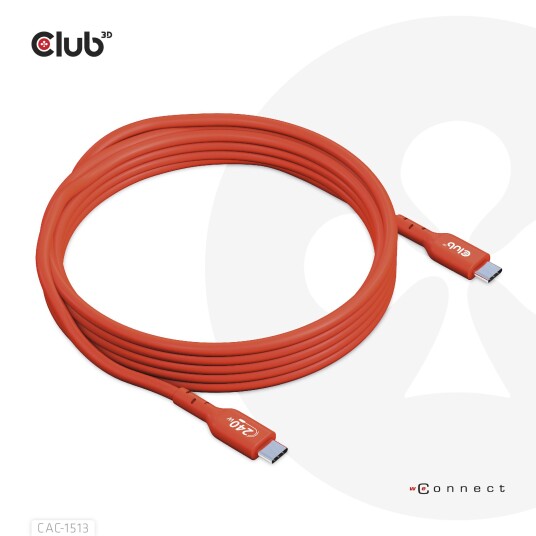 Club 3D USB2 Typ-C Bi-Direktionales USB-IF zertifiziertes Kabel 480Mb, PD 240W(48V/5A) EPR St./St. 3m Club 3D USB2 Typ-C Bi-Direktionales USB-IF zertifiziertes Kabel 480Mb, PD 240W(48V/5A) EPR St./St. 3m