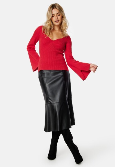 BUBBLEROOM Knitted L/S Slit Top Red M