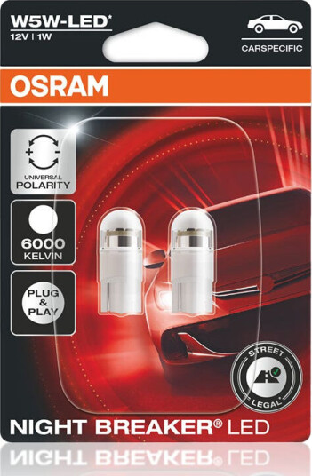 Osram Night Breaker W5W LED LED, W5W, Godkjent LED pære, 2stk