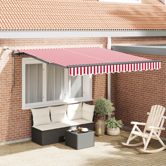 Automatisk Uttrekkbar Markise med LED Rød og Hvit 300x250 cm