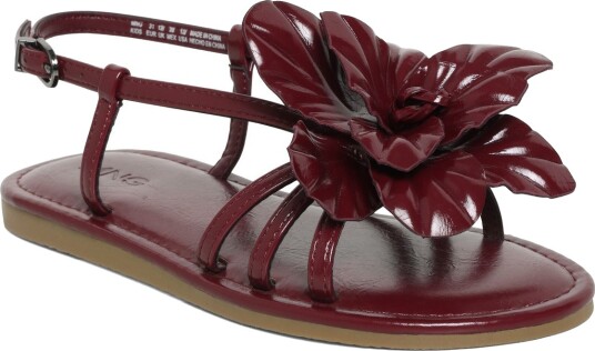 Mango Embossed Flower Sandals Burgundy 38