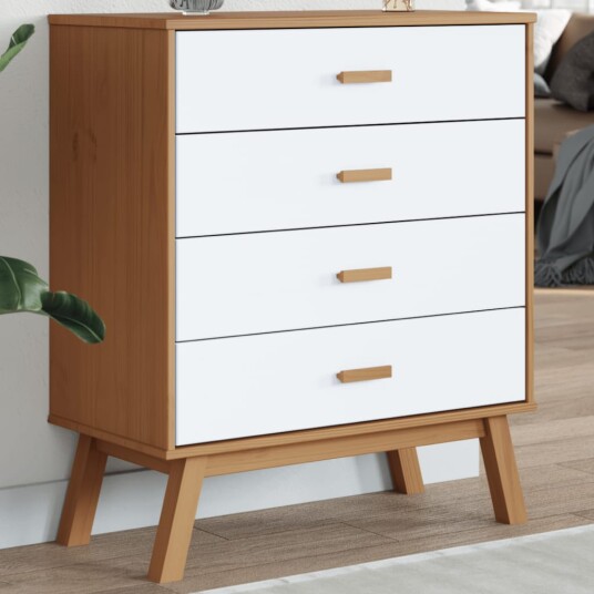 Kommode OLDEN hvit og brun heltre furu 8721012133617 Kommode OLDEN hvit og brun heltre furu 8721012133617