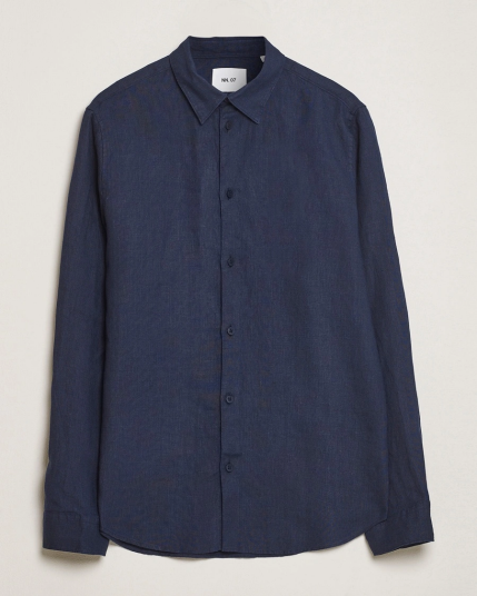 NN07 Enzo Linen Shirt Navy Blue