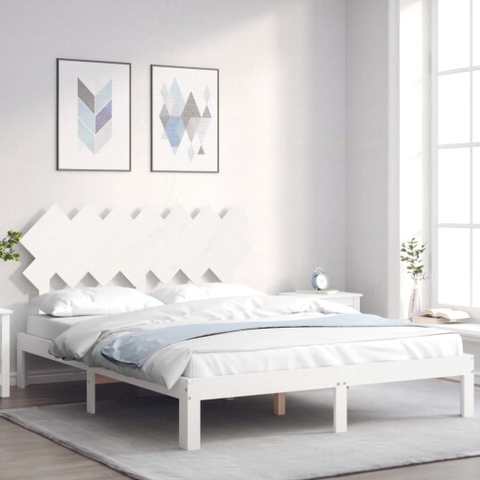 vidaXL Sengeramme med hodegavl hvit 140x200 cm heltre