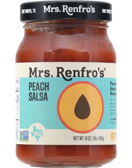 Mrs. Renfro"s Peach Salsa Mild Salsasaus med Fersken og Jalapenos 454 gram USA Import Mrs. Renfro"s Peach Salsa Mild Salsasaus med Fersken og Jalapenos 454 gram USA Import