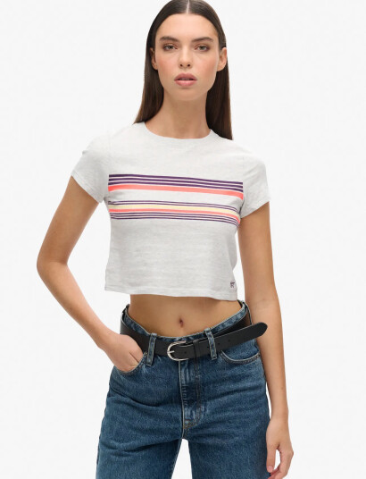 Superdry Vintage Stripe Crop Tee Grey 12 Superdry Vintage Stripe Crop Tee Grey 12