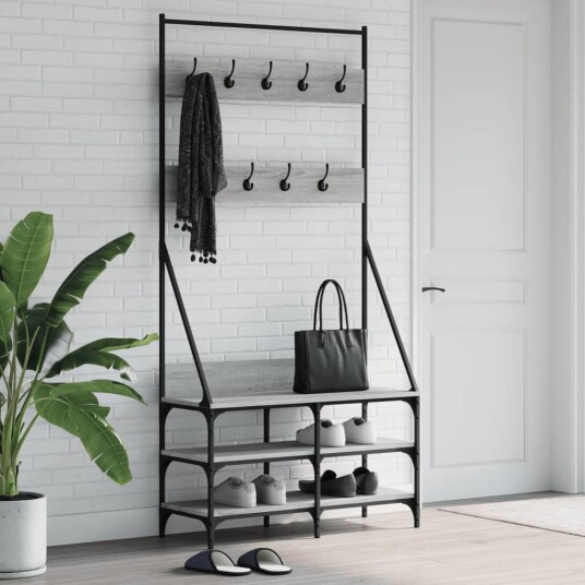 Klesstativ med skooppbevaring grå sonoma 90x34x184 cm 8721012196179
